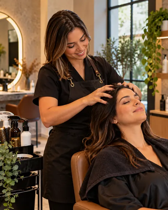Head Spa a seco feito na cadeira do salão