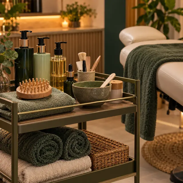 Materiais acessíveis organizados para Head Spa