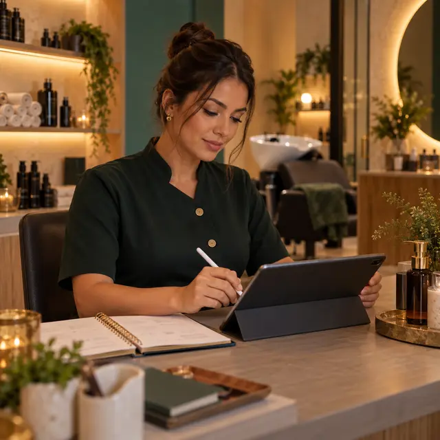 Profissional organizando atendimento e planejamento no tablet